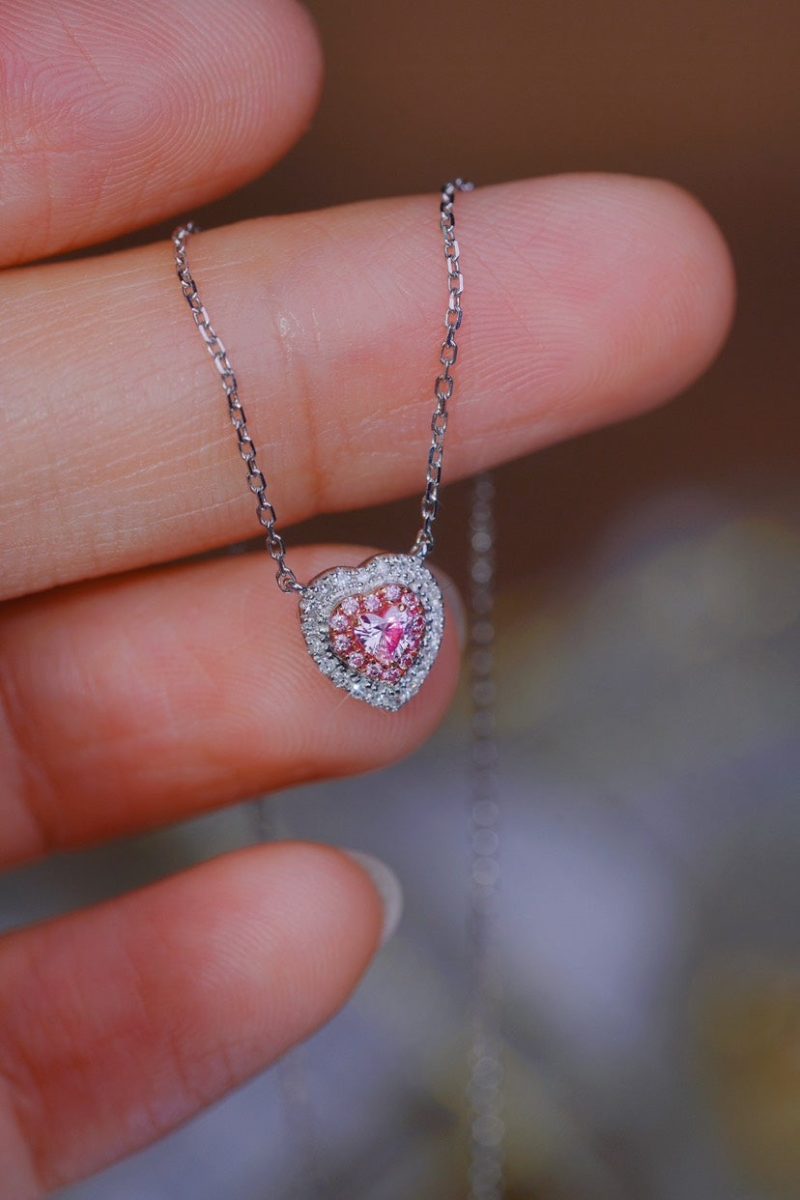 Heart Pink Diamond Necklace 0.23Ct 18K White Gold.